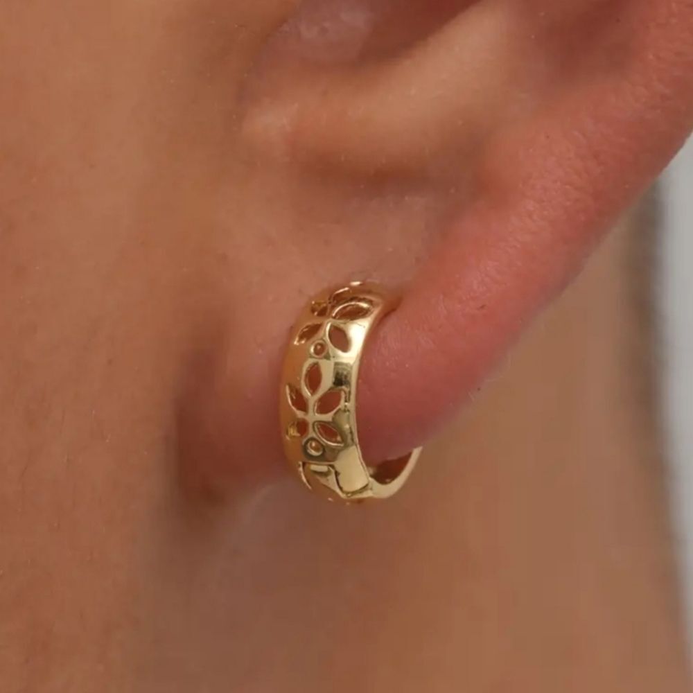 Ladies Boho Chic Golden Small Floral Hoop Earrings